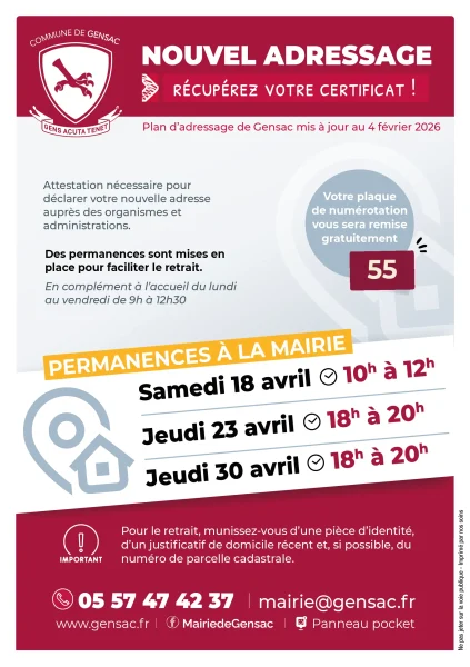 Permanences en avril pour récupérer son certificat d'adressage