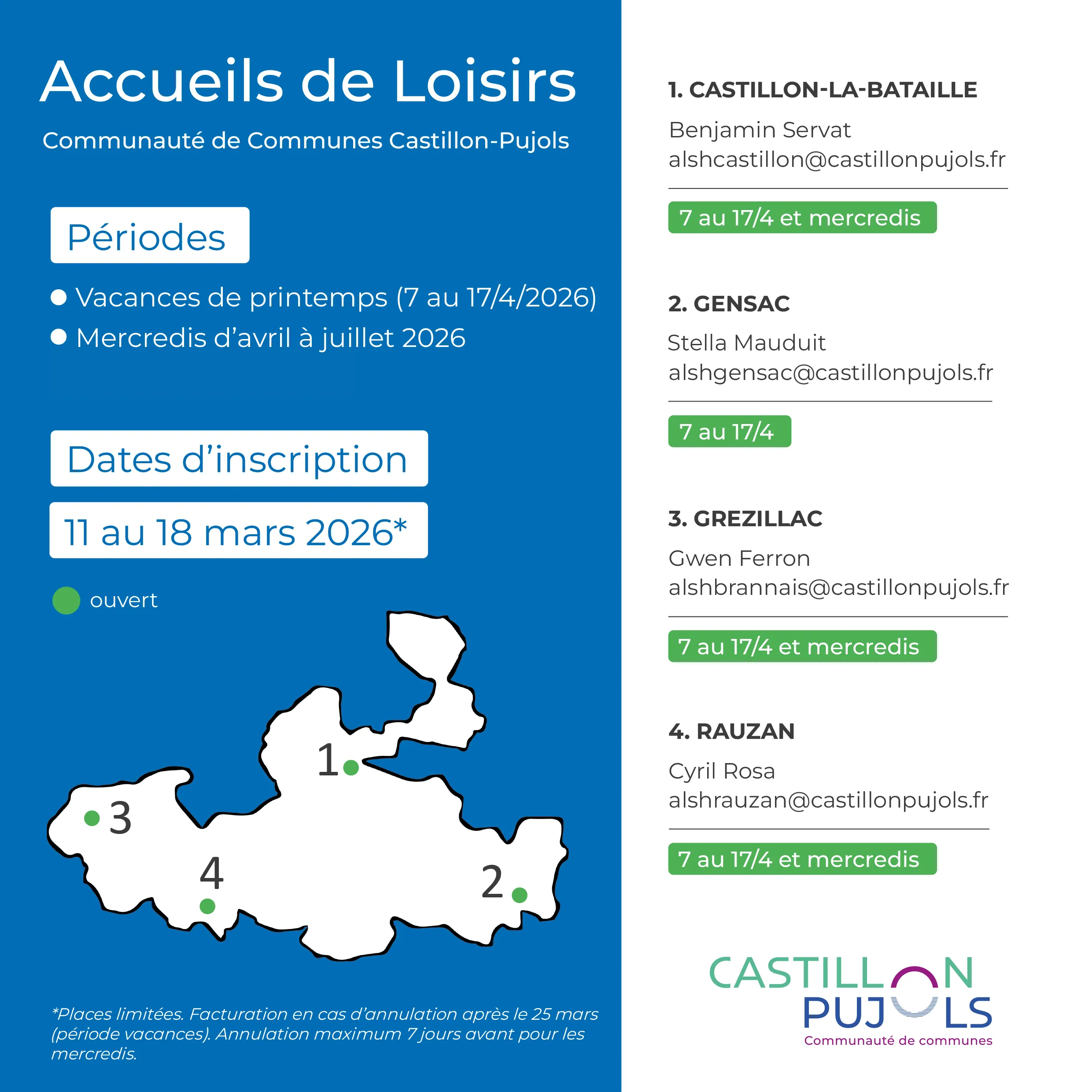 Inscription ALSH Gensac pour les vacances de printemps 2026