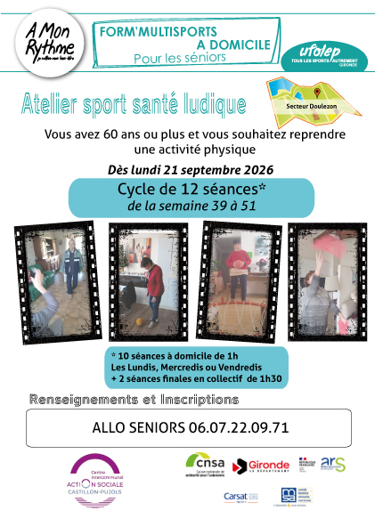 Une éducatrice sportive se déplace chez vous pour proposer des activités douces, ludiques et adaptées. Inscriptions auprès d’Allo Seniors au 06 07 22 09 71.