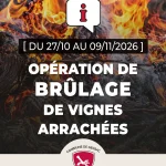 Brûlage de vignes arrachées à Gensac du 27 octobre au 9 novembre 2026, de 7 h à 19 h